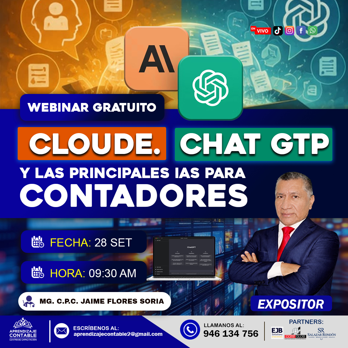 Webinar CLOUDE. CHAT GTP Y LAS PRINCIPALES IAS PARA CONTADORES